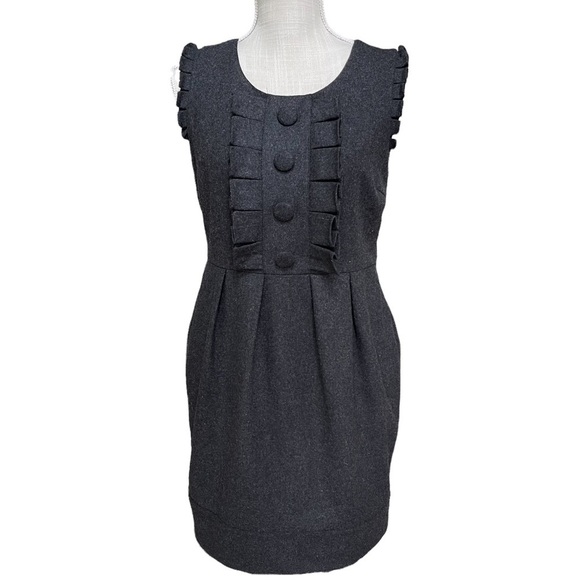 Twelve Couture Wool Pleated‎ Button Front Mini Dress in Charcoal Size: S - Picture 1 of 10